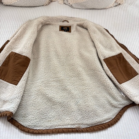 Lee Workwear Mens Vest Tan Canvas Sherpa Fleece Lined Pockets Vintage Wear XL - Picture 8 of 11